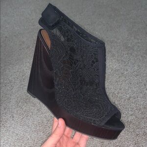 Lucky Brand Black Wedge Booties with Peep-Toe